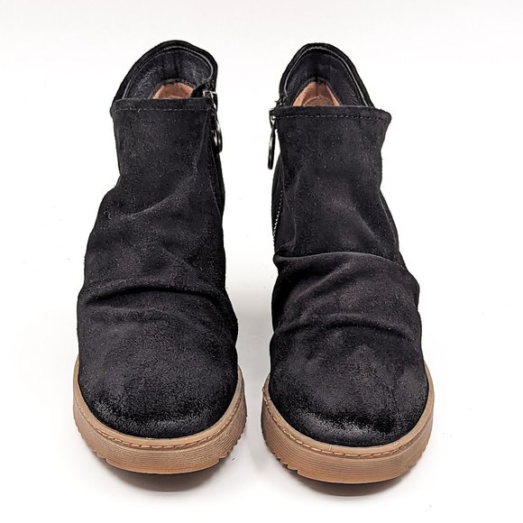 Sofft Women Siri Side Zip Distressed Black Suede Wedge Boots Size 10 - Picture 7 of 11